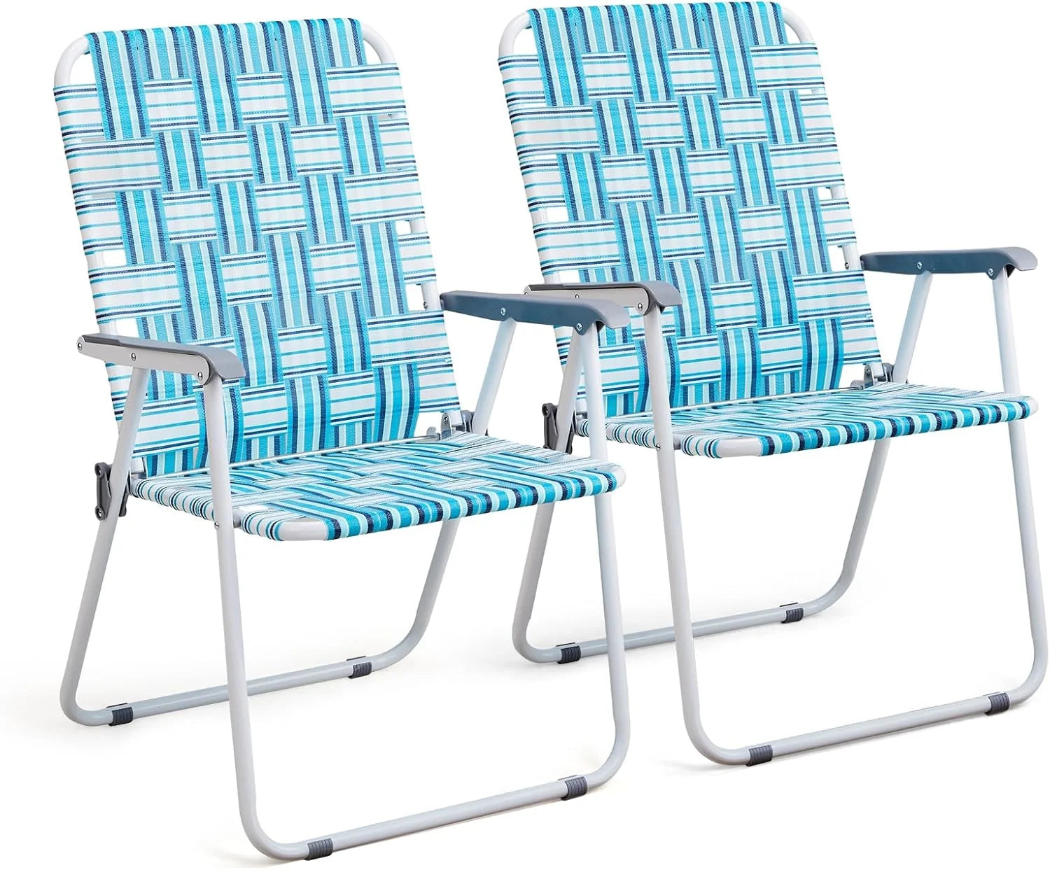 New Arrivals Patio Lawn Webbed Folding Chairs Set of 2, Outdoor Beach Portable Lawn Chair Camping Chair Beach Chair for Yard - Image 2