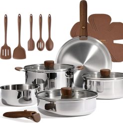New Arrivals 19pcs Stainless Steel Cookware Set with Detachable Handle, Pots and Pans Set