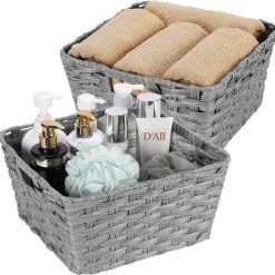 New Arrivals Wicker Storage Basket, Metal Frame, Set of 2, Washable Waterproof