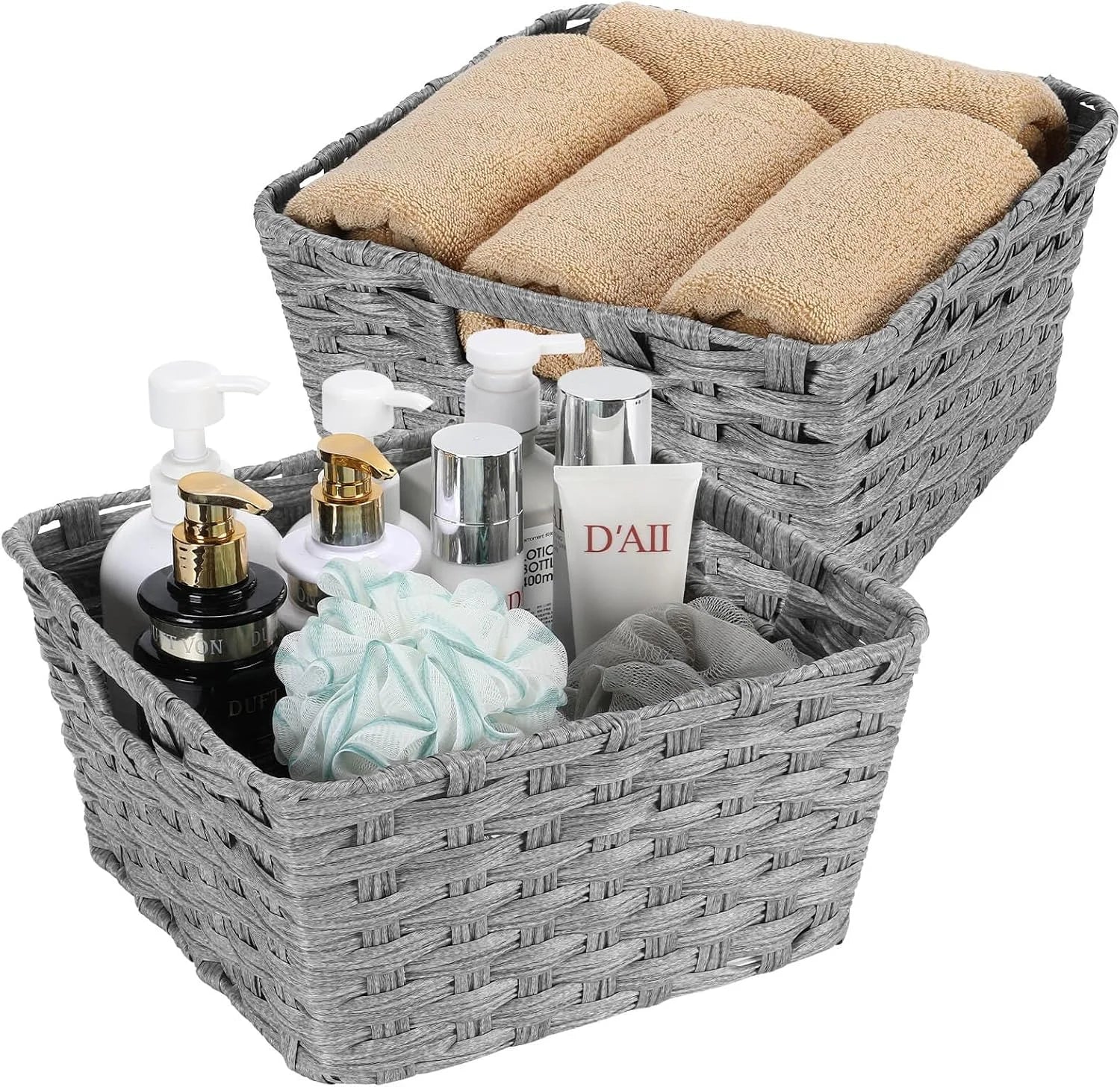 New Arrivals Wicker Storage Basket, Metal Frame, Set of 2, Washable Waterproof