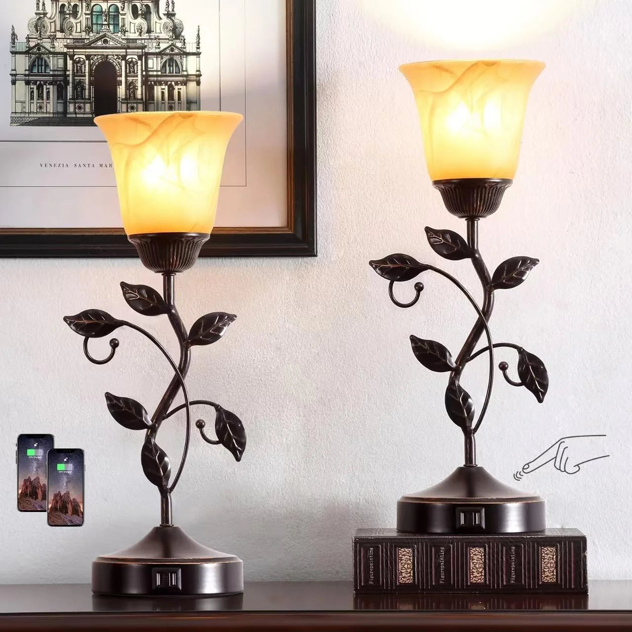 Touch Control Table Lamp with 2 USB Charging Ports, Dimmable, Bulb Included bifanuoyard - Image 5