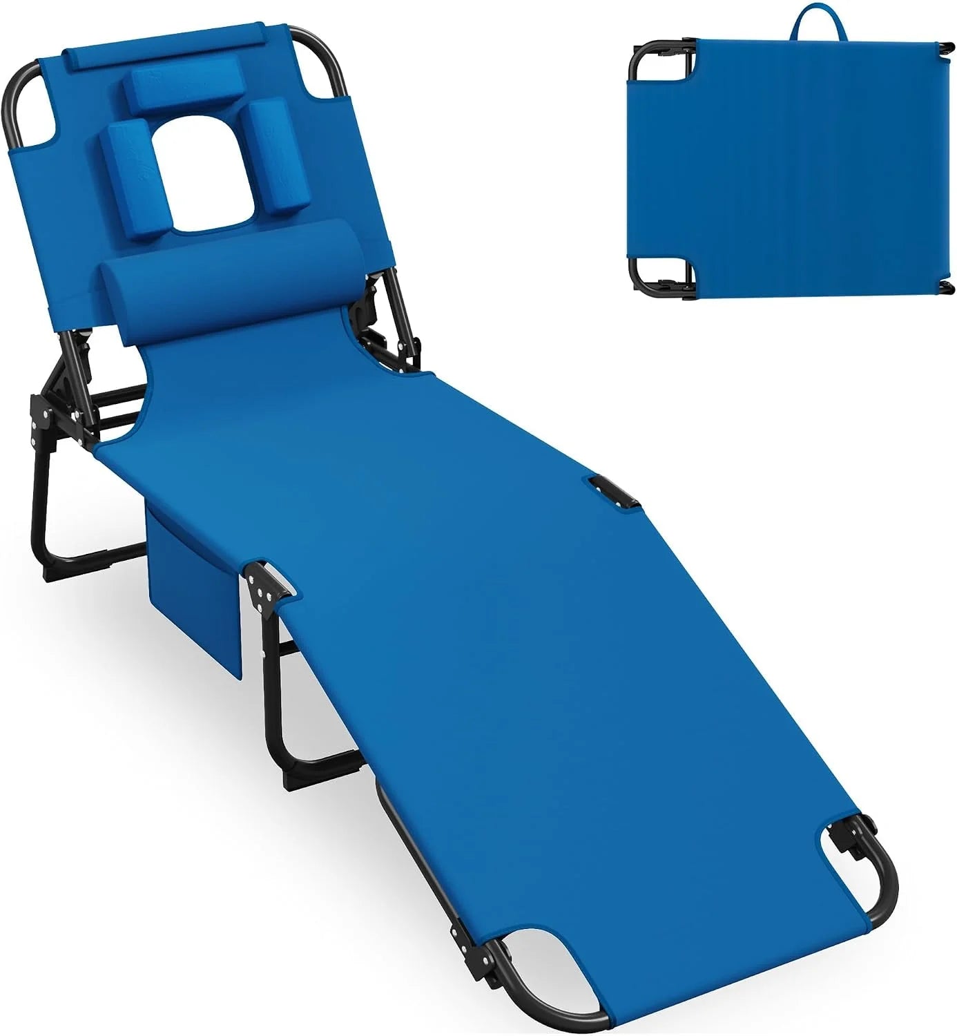 New Arrivals 400lbs Tanning Chair with Face Hole, 5-Position Folding Chaise Lounge Chair with Side Pockets