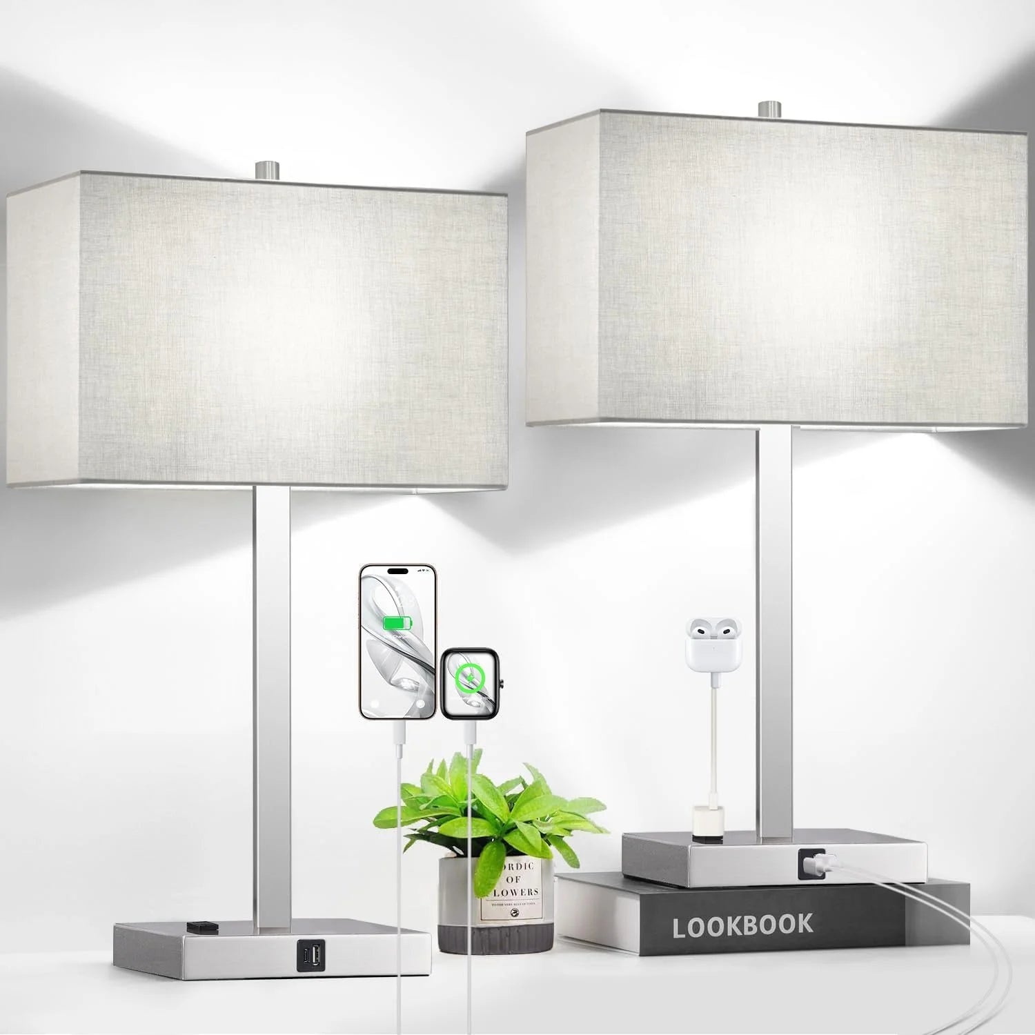 Touch Bedside lamps with 2 USB & AC Outlets, Dimmable, Bulb Included - Image 7